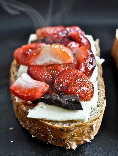 Roasted Strawberry, Brie, and Chocolate Grilled Cheese