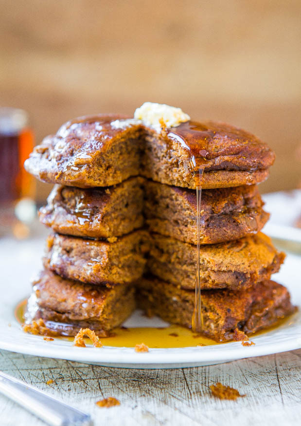 Soft and Fluffy Gingerbread Pancakes with Ginger Molasses Maple Syrup