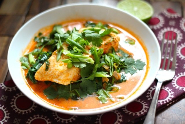 Poached Halibut in Thai Coconut Curry Broth