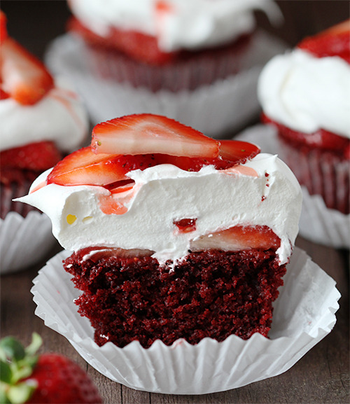 Red Velvet Strawberry Shortcake Cupcakes I am Baker on We Heart It.