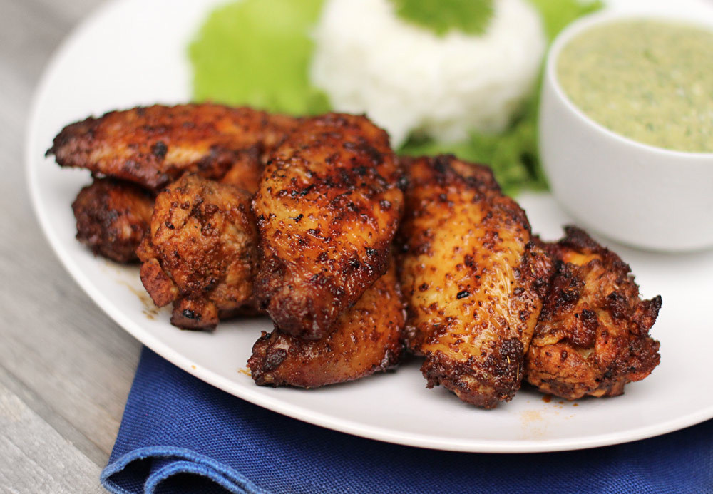 Smoked Chicken Wings with Creamy Cilantro Dip