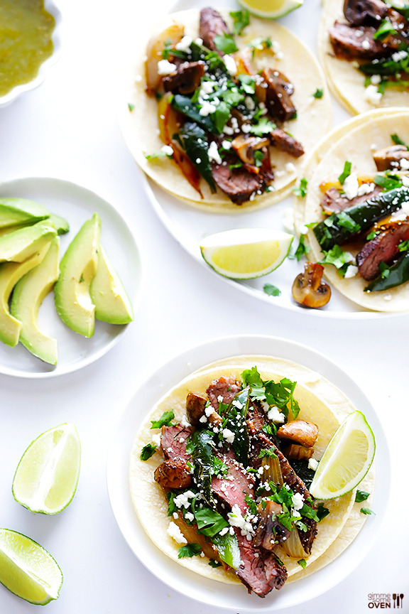 Steak, Poblano and Mushroom Tacos Gimme Some Oven