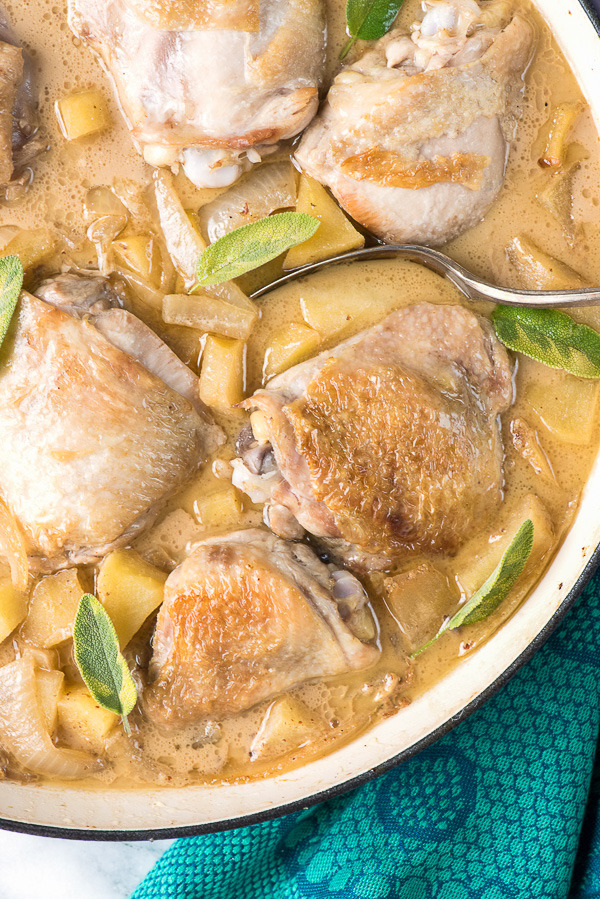 Cider-Braised Chicken Thighs with Apples and Onions