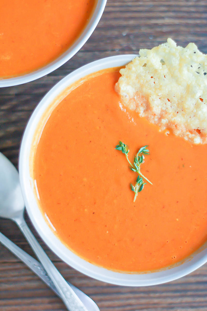 Roasted Tomato Soup with Parmesan Crisps